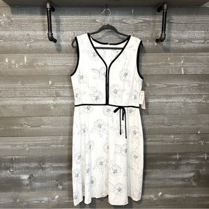 Dress Barn | Embroidered Black & White Floral Linen Blend Sleeveless Party Dress